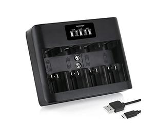Tenergy TN486U 5-Bay Universal Battery Charger with LCD, Micro USB/Type C Input, for AA, AAA, C, D, and 9V Rechargeable Batteries