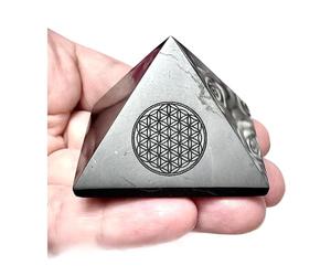 TENET - Pierre de shungite naturelle 100 % Russie (pyramide 5 x 5 cm, fleur de vie)