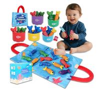 TenFans Montessori Jeu de pêche en tissu à partir de 1 an - Avec gobelets empilables et kit de sélection de couleurs - Premier cadeau d'anniversaire - Jouet éducatif de voyage avec activité