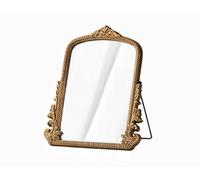 TenFuju Miroir de bureau vintage baroque pour coiffeuse, miroir de table en forme d'arche dorée antique, petit miroir décoratif sur pied pour commode, chambre à coucher, salon, 30 x 24,4 cm