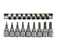 Teng M3813TX 40758 Lot de 9 porte-douilles Torx sur rail 9,5 mm