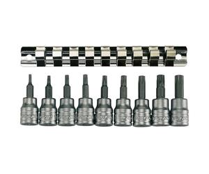Teng M3813TX 40758 Lot de 9 porte-douilles Torx sur rail 9,5 mm