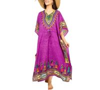 Tengru Robe caftan africaine pour femme - Maillot de bain maxi - Robe de plage décontractée - Vêtement de nuit - Robe décontractée pour dames - Caftan dashiki - Taille libre…, magenta, Long