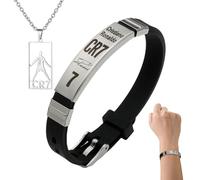 TENGWA 2 Pièces CR7 Enfant Longueur 60cm Collier Garcon Bracelet Foot Enfant Garcon 22,5 cm Argent Ajustable pour Garçons Fans de Football Supporters ou Comme Cadeau Anniversaire