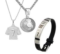 TENGWA 3 Pièces CR7 Enfant Longueur 51cm Collier Garcon Bracelet Foot Enfant Garcon 22,5 cm Argent Ajustable pour Garçons Fans de Football Supporters ou Comme Cadeau Anniversaire