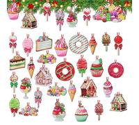TENGWA 30 Pièces Bois Decoration Noel Kit Deco Noel Éléments Classiques Sujet de Noel en Bois avec Fil de Suspension Coloré Styles Variés pour Décorations de Fête et Projets Bricolage