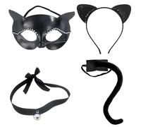 TENGWA 4 Pièces Deguisement Chat Oreilles de Chat Queue Masque et Collier Catwoman pour Enfants et Adultes Accessoire Idéal pour Carnavals Halloween Cosplay et Soirées à Thème