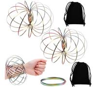 TENGWA Anneaux de Flux 2 Pièces Anneau Anti Stress Magic Flow 3D Inoxydable Comprend 2 Sacs Floqués Jouets Anneaux Écoulement pour Décompression Interactive Jeux Occasionnels Quotidiens