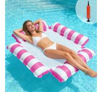 TENGWA Hamac Piscine 4 en 1 Bouee Adulte XL Matelas Piscine Filet Rose Hamac Gonflable avec Filet et Pompe à Air Matelas Gonflable Plage Pliable pour Adultes et Enfants et Plage