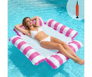 TENGWA Hamac Piscine 4 en 1 Bouee Adulte XL Matelas Piscine Filet Rose Hamac Gonflable avec Filet et Pompe à Air Matelas Gonflable Plage Pliable pour Adultes et Enfants et Plage