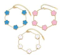 TENGWA Plaqué 18K Bracelet 3 Pièces Bijoux Bracelet Trefle 17+5 cm Bijoux Porte Bonheur Bleu Rose et Blanc Four Leaf Clover pour Anniversaires Saint-Valentin Fête des Mères et Nouvel