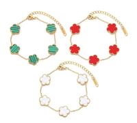 TENGWA Plaqué 18K Bracelet 3 Pièces Bijoux Bracelet Trefle 17+5 cm Bijoux Porte Bonheur Rouge Vert et Blanc Four Leaf Clover pour Anniversaires Saint-Valentin Fête des Mères et Nouvel