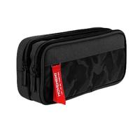 TENGWA Trousse 3 Compartiments Noir Trousse Ecole 21,5 * 9,5 * 8 cm Grande Capacité Pencil Case Plumier Idéal pour Adolescents pour École Bureau et Les Voyages