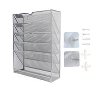 TengXiCLP Organiseur mural à 5 niveaux, support mural en fer, organisateur mural de bureau peu encombrant avec design humanisé, poche arquée et panneau d'étiquettes pour l'organisation du