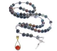 TENGXINGKEJI Religieux Naturel Catholique Inde Agate Prière Perles Bénissent Chapelet Collier Argent Croix 8 MM