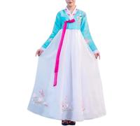 TENIREALX Costume coréen Hanbok pour femme, robe traditionnelle brodée pour Halloween, spectacle, taille S