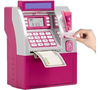 Tenkaybox, Smart ATM Piggy Bank for Adults - Password Protected Savings with Digital Display & Coin/Bill Slot to Save Money - Fun Financial Learning for Adult (Pink)