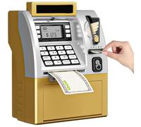 Tenkaybox, Tenkaybox Smart ATM Piggy Bank, Electronic Money Saving Bank with Password with Password,Digital Display & Coin Bill Slot - Fun Financial Learning for Adult (Gold)