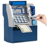 Tenkaybox, Tenkaybox Smart ATM Piggy Bank, Electronic Money Saving Bank with Password with Password,Digital Display & Coin Bill Slot - Fun Financial Learning for Adult (Blue)