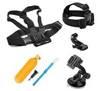 Tenlacum 4 in 1 Accessoires de Voyage Bundle Kit pour GoPro Hero Caméras embarquées Tête Sangle de Ceinture + Coffre Sangle de Ceinture + Voiture Ventouse Support de Fixation + Barre Flottante