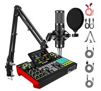 tenlamp Équipement Podcast avec Table de Mixage Audio et Microphone Condensateur 3.5mm, pour PC et Smartphone, Chant en Direct Live, Création de Contenu Gaming, Soundboard avec Changeur de Voix