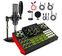 TENLAMP G9 Kit Podcast - Table de Mixage Live Sound Board, Micro condensateur 3,5mm avec Support, Changeur de Voix, Réverbération, Réduction de Bruit, Monitoring - pour PC, Smartphone, Streaming