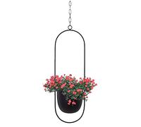 TENMEDARY Pot de fleurs, à suspendre, en métal, convient à l’extérieur et l’intérieur, à la terrasse et au balcon, pour plantes succulentes, aériennes et d’intérieur, ovale et noir