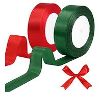 tenn well Ruban Satin Vert Rouge, 25 mm x 44 m Ruban pour Décoration de Mariage, l'artisanat de Décoration de la Maison, Fête Gâteau, Emballage Gâteau, Coffrets, Bouquet