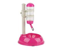 TENNESKY Distributeur Bouteille d'Eau Automatique + Bol Nourriture pour Animaux Gamelle Hauteur Réglable en Plastique pour Chien Chat (Rose)