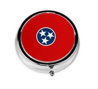 Tennessee State Flag Boîte à pilules ronde en fer galvanisé avec 3 compartiments en plastique 5,1 x 5,1 x 1,8 cm