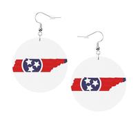 Tennessee State Flag Map Boucles d'oreilles rondes imprimées pour femmes, 1 paire de boucles d'oreilles percées en cuir léger ensemble de bijoux tendance cadeaux pour femmes et filles, One Size