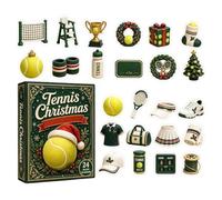 Tennis, 24 décorations de sapin de Noël en acrylique, compte à rebours | Ouvrez une porte numérotée chaque matin de décembre pour révéler une décoration de tennis en acrylique 2D : balles, raquettes
