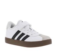 Tennis blanches en cuir à semelle marron foncé avec logos noirs et velcro 30