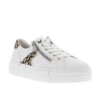 Tennis blanches en cuir léopard avec lacets blancs et zip latéral 36