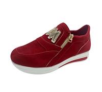 Tennis Chaussures décontractées confortables et confortables avec fermeture éclair latérale de couleur unie pour femme Chaussures Minceur d'hiver, rouge, 39 EU