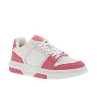 Tennis en cuir roses et blanches plates avec des lacets plats blancs 37