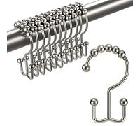 TENOVEL Lot de 12 crochets de rideau de douche double face antirouille pour tringles de douche de salle de bain, en acier inoxydable robuste, Nickel brossé