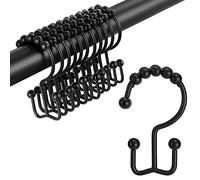 TENOVEL Lot de 12 crochets de rideau de douche double face antirouille pour tringles de douche de salle de bain, en acier inoxydable robuste, Noir mat