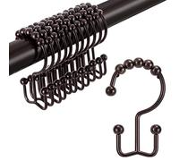 TENOVEL NE Rouille Pas 304 en Acier Inoxydable Heavy Duty Roller Ball Double Crochets de Rideau de Douche, Bronze brossé, Lot de 12 Crochets