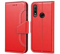 Tenphone Etui Coque pour Huawei Y6P 2020, Pochette Protection Etui Housse Premium en Cuir PU,Fermeture Magnétique,Plusieurs Couleurs Disponibles pour (Y6P 2020 (6,3 Pouces), Surpique Rouge)