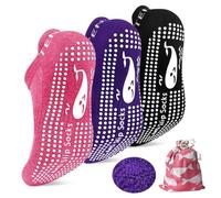 TENQUAN 3 Paires Chaussettes AntidéRapantes de Yoga et Pilates Chaussettes Anti Dérapantes pour Femme et Homme Socquettes Antidérapantes pour la Maison L'EntraîNement et le Sport (Violet Rose Noir)