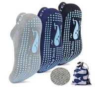 TENQUAN 3 Paires Chaussettes AntidéRapantes de Yoga et Pilates Chaussettes Anti Dérapantes pour Femme et Homme Socquettes Antidérapantes pour la Maison L'EntraîNement et le Sport (Noir Bleu Gris)