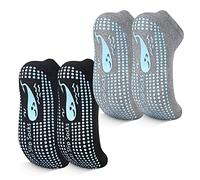 TENQUAN Chaussette Antidérapante pour Femme et Homme, 2 Paires de Socquettes Antidérapantes pour Yoga, Pilates, Fitness, Sports à Domicile et Exercice (Noir Gris, Unisexe 43-46)
