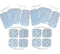 TENS/EMS Électrodes Pré-câblées Healthcare World - Lot de 16 avec Gel Autocollant - 8 Carrés 5x5 cm + 8 Rectangles 5x10 cm - Patches de Rechange pour Appareils TENS et EMS