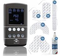 TENS EMS STIM-PRO X9B Appareil combiné 4 canaux avec 8 pièces 5 x 5 cm, 4 électrodes 10 x 5 cm, coussinets d'électrodes spéciaux et spray de contact - Thérapie de la douleur, développement musculaire