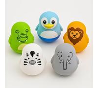 TensCare Zoo Friends Set 5 - Pingouin, Lion, Éléphant, Zèbre, Crocodile | Thermomètres de Bain Flottants LCD/LED, Silicone sans BPA, Pile Longue Durée