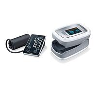 Tensiomètre électronique au bras Beurer BM 58 | détecteur d'arythmie cardiaque et hypertension | mesure la tension artérielle & PO 30 - Oxymètre de pouls digital, 61x36x32 mm, 57 gr, blanc et argent