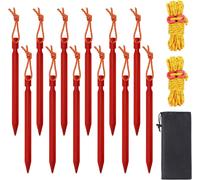 Tent Pegs,12 Pack Aluminum Alloy Tent Pegs with Reflective Rope,18cm Storm Resistant Sand Stakes for Camping Travel Hiking (Red)