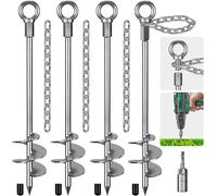 Tent Pegs, Heavy Fixing Pegs, Metal Earth Anchor, 45 Cm Spiral Blade Screwed In Trampolines Kit For Swing/Camping/Dog/Coiture Shelter With Fixed 37 Cm Chain, 4 Pieces
