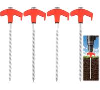 Tent Pegs Set Of 4 Rotating Tent Pegs With Thread Camping Tent Pegs Heavy Duty Steel Tent Pegs With Thread And Rope Holder Stable Pegs Hard Ground Screw Pegs For